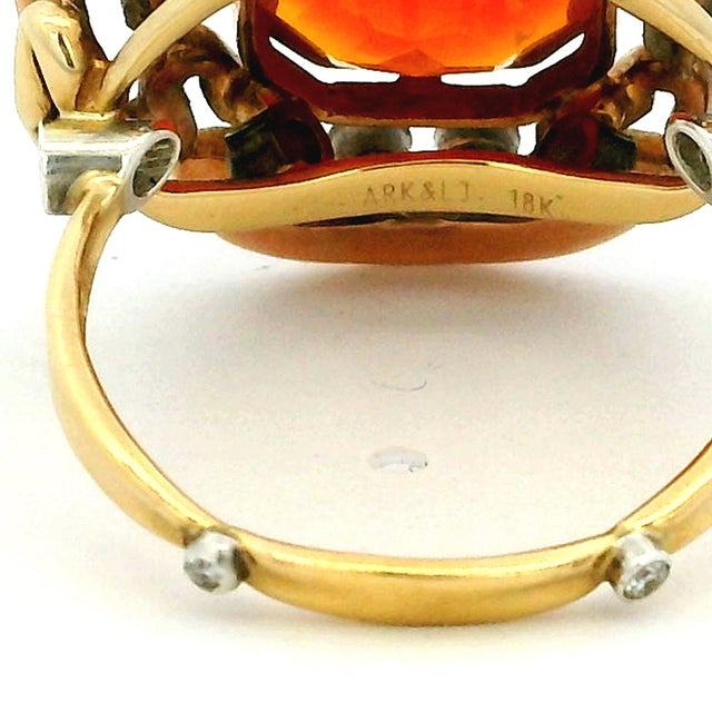 Arthur King & Ilias Lalaounis (Ark & Lj) 18k Gold Fire Opal and Diamond Ring, c.1960s, Size 6.75 For Sale - Image 12 of 17