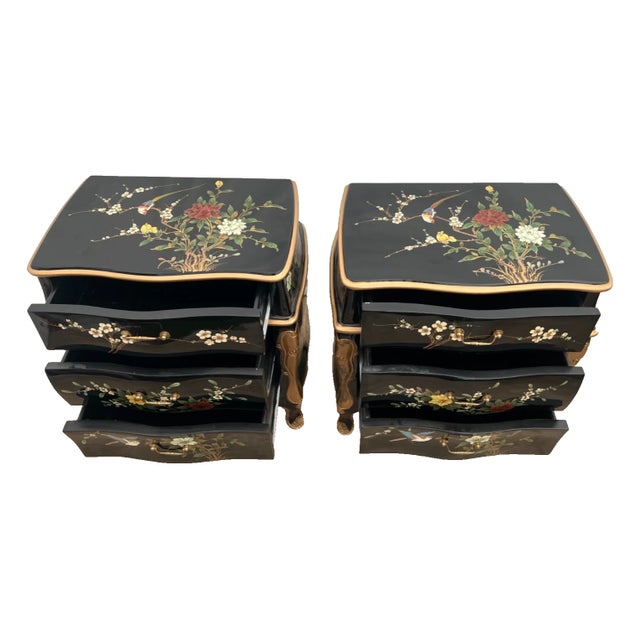 Gorgeous Pair of Chinese Nightstands, side table, Chinoiserie Hand Painted, Asian style. 26" Tall x 22" wide x 14" deep....