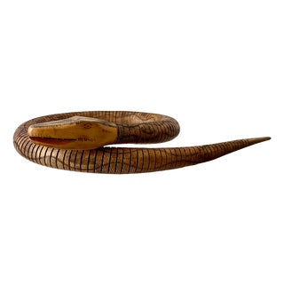 Vintage Articulated Wooden Hand Painted Snake Sculpture, South America, 1980s For Sale
