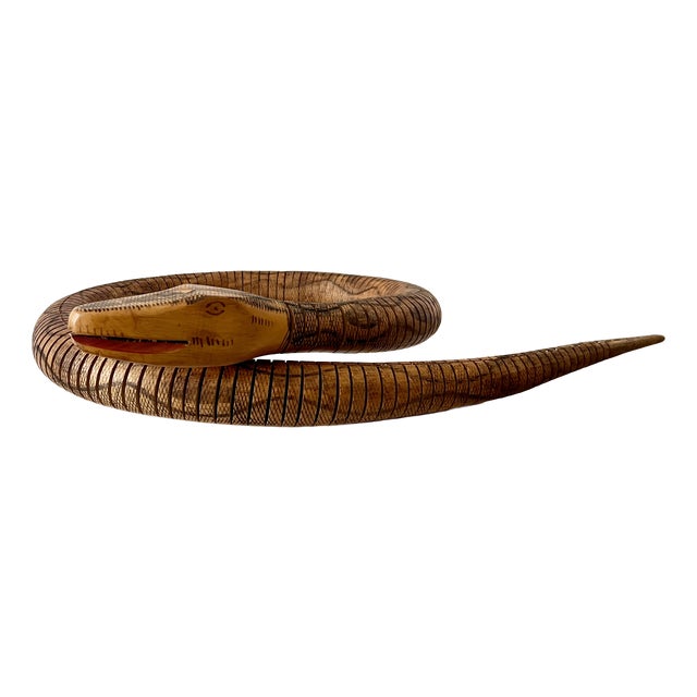 Vintage Articulated Wooden Hand Painted Snake Sculpture, South America, 1980s For Sale