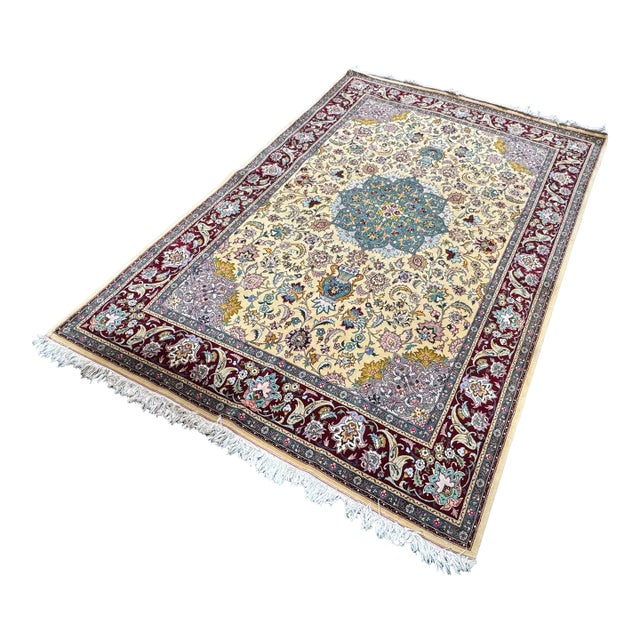 6ft X 8ft 10in Turkish Oriental Pale Yellow Area Rug For Sale