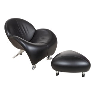 Set of Papageno Leather Chair and Ottoman from Leolux, Set of 2 For Sale