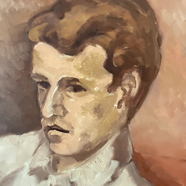 A fabulous vintage original oil portrait on canvas. A chic portrait of a young man. Purchased in Italian and brought to...