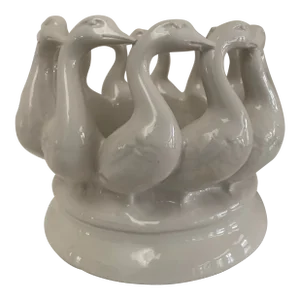 Vintage White Porcelain Circle of Geese Circular Planter