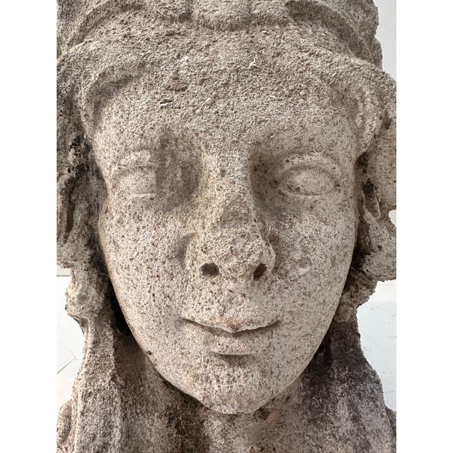 1960s Carved Concrete Head Sculpture on Iron Base For Sale - Image 5 of 11