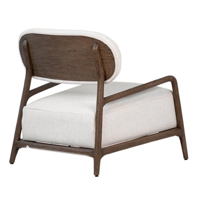 Modern Wood Frame Linen Accent Chair For Sale - Image 4 of 9