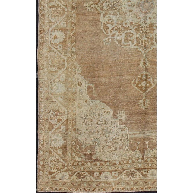 Brown and Ivory Vintage Turkish Rug With Flowers and Elegant Medallion 7'0"x12'5" For Sale - Image 4 of 6