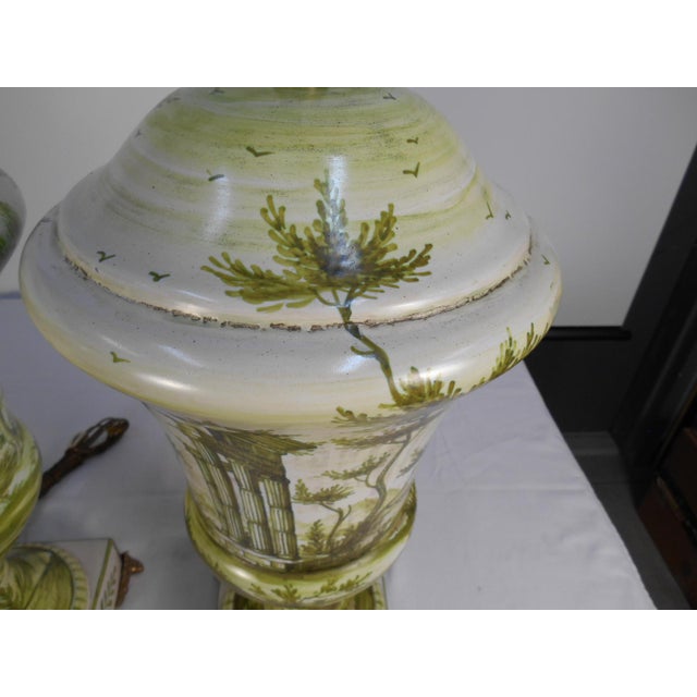 Early Marbro Urn Lamps With Green Painted Roman Ruins - a Pair For Sale - Image 9 of 13