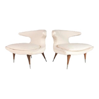 Circa 1960s Karpen of California White Bouclé Horn-Shaped Chairs - A Pair For Sale