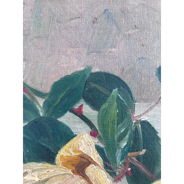 Antique Original Flower Oil Painting, Signed Yellow Roses Still Life Art For Sale - Image 6 of 16