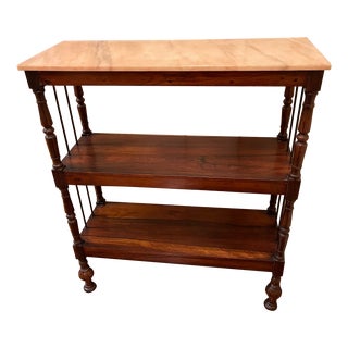 1960s Marble and Rosewood Three Shelf Small Console For Sale