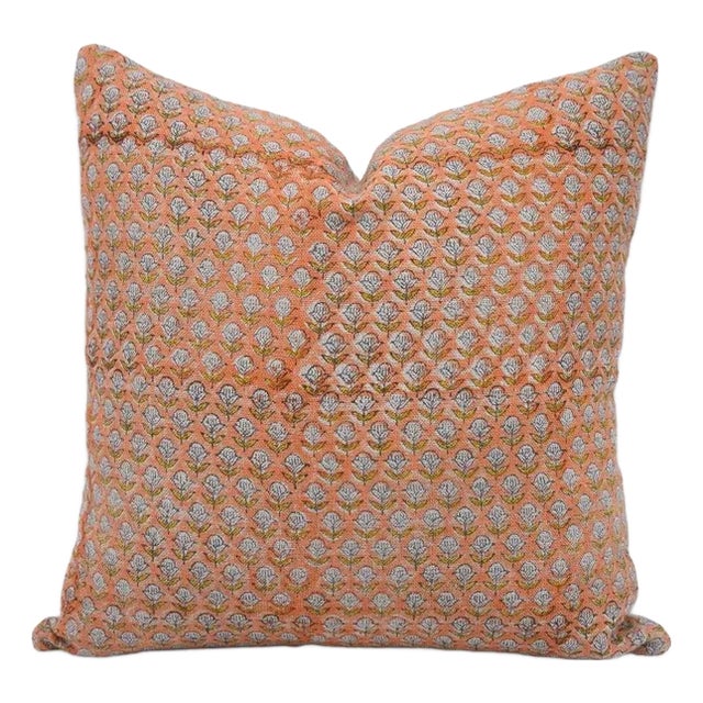 Fabdivine Block Print Thick Linen Pillow Cover 16x16 Inch Home Decor Accent- Tarangini For Sale