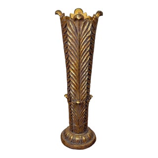 Vintage Hollywood Regency Rococo Palm Leaf Floor Urn Vase - 28" For Sale