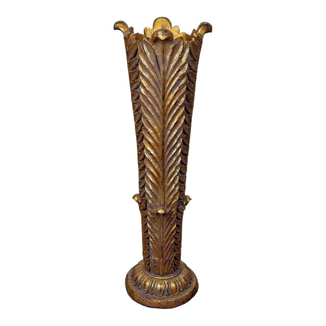 Vintage Hollywood Regency Rococo Palm Leaf Floor Urn Vase - 28" For Sale