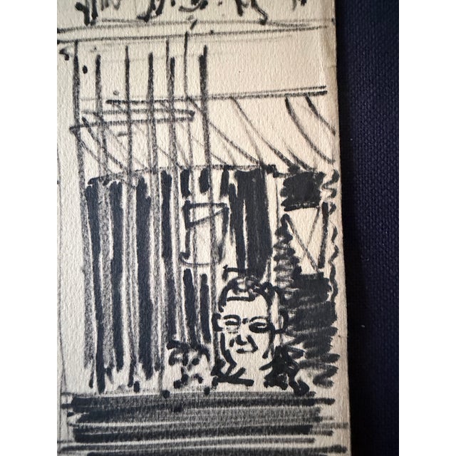 1950s 1952 Original Ink Sketch by Dimitrie Berea of an Interior Scene From a Cafe in Brussels, Belgium in 1952 For Sale - Image 5 of 5
