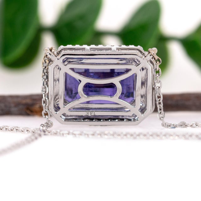 8.3cts Tanzanite Statement Pendant W Diamond Halo in 14k Solid Gold | Em 13x9mm For Sale In Columbus - Image 6 of 7