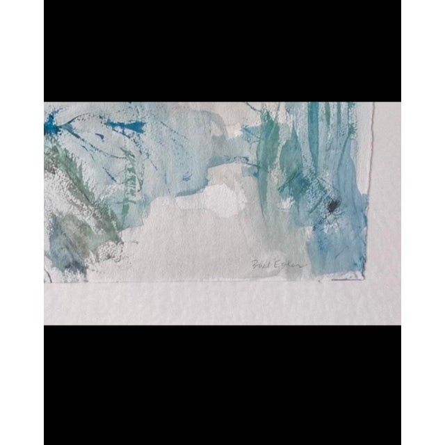 Large Abstract Original Painting Watercolor Triptych Blue Green Coastal Wall Art Modern Signed Framed For Sale - Image 10 of 12