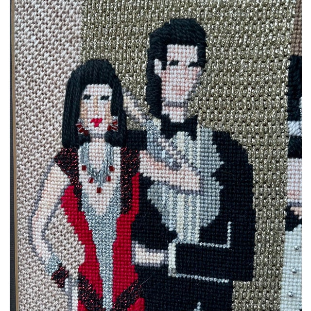 1980s Vintage Framed Embroidered Party People Portraiture For Sale - Image 9 of 12