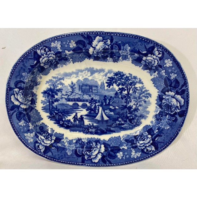 Antique Wedgwood Platter in Blue & White Landscape Pattern Made in England - Circa 1906 For Sale - Image 13 of 13
