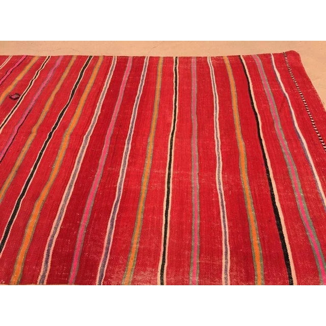 Red Vintage Moroccan Berber Kilim Rug in Burgundy, Pink and Orange Stripes 1960s For Sale - Image 8 of 12