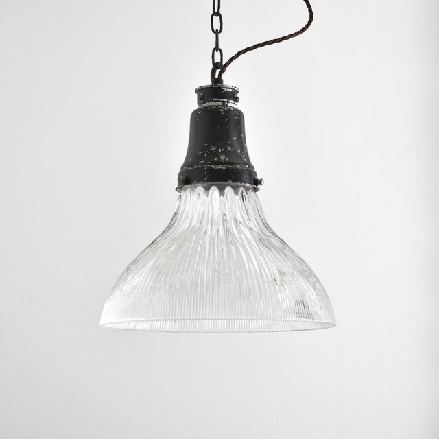 antique reclaimed holophane glass pendant light – k a vintage bell shaped holophane glass prismatic pendant light shade...