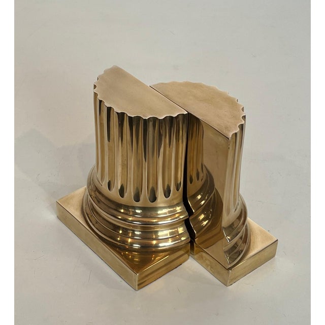 Pair of brass bookends representing columns For Sale - Image 4 of 12