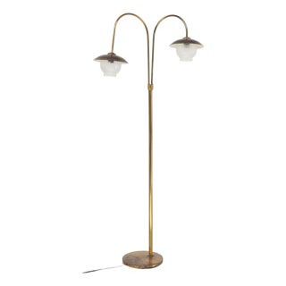 Scandinavian Art Deco Floor Lamp in Brass and Glass, 1920s For Sale