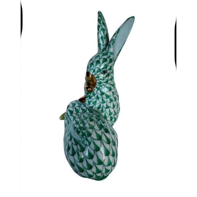 Herend 1980s Herend Pair of Rabbits With Corn Figurine in Green For Sale - Image 4 of 5