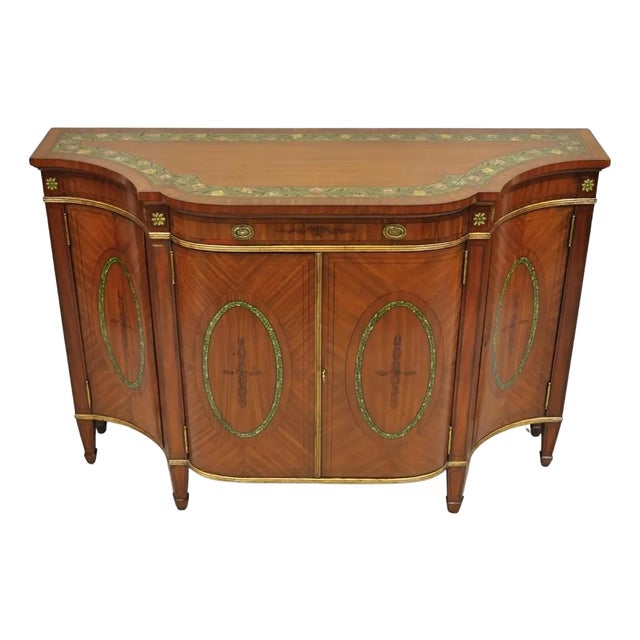 Maitland Smith Adams Style Paint Decorated Small Credenza Buffet Cabinet For Sale