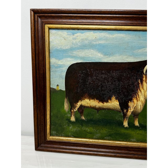 1990s English Hereford Bull Oil Painting in the Manner of William Henry Davis – Framed British Pastoral Cattle Portrait For Sale - Image 5 of 18