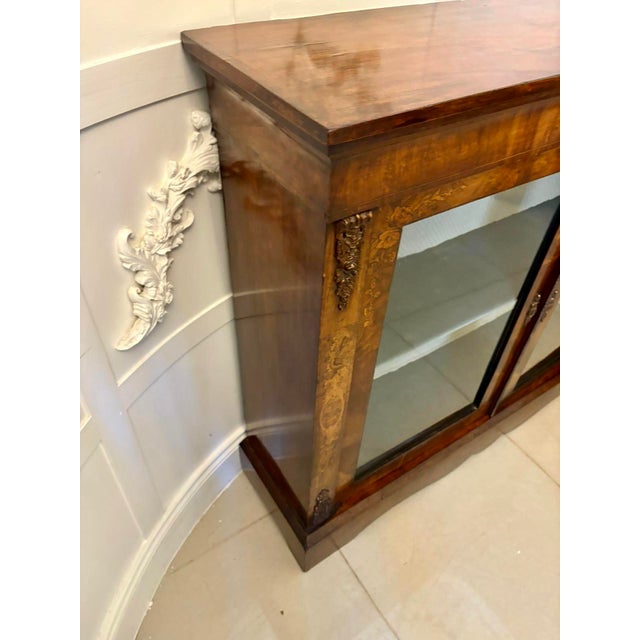 Antique Victorian Figured Burr Walnut & Marquetry Inlaid Display Cabinet, 1860s For Sale - Image 6 of 17