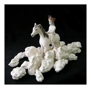 Girl in the Clouds, Porcelain Ceramic Sculpture of Woman Riding a Horse, 2019