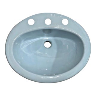 Vintage Briggs 6505 MCM Style Baby Blue Oval Ceramic Bathroom Sink For Sale