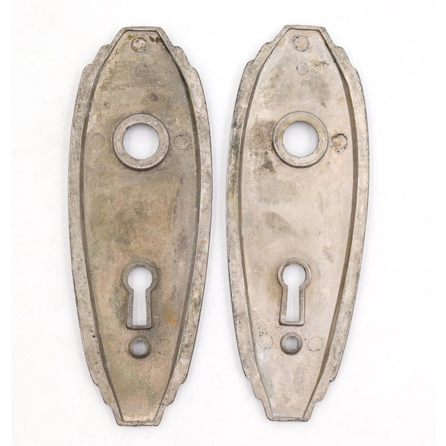 Metal Vintage Art Deco Nickel Plated Brass Passage Door Knob Set For Sale - Image 7 of 7