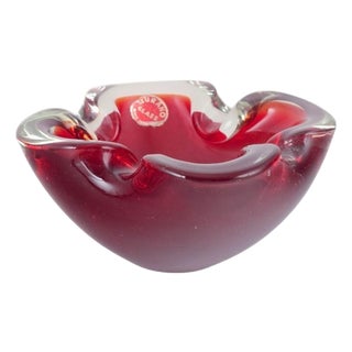 Vintage Decorative Bowl with Softly Folded Rim in Red Sommerso Glass, 1960s For Sale