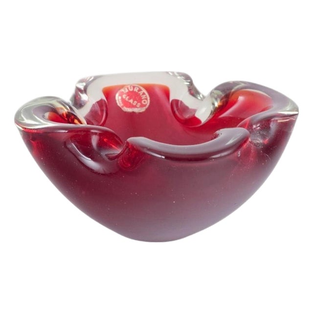 Vintage Decorative Bowl with Softly Folded Rim in Red Sommerso Glass, 1960s For Sale