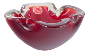 Vintage Decorative Bowl with Softly Folded Rim in Red Sommerso Glass, 1960s