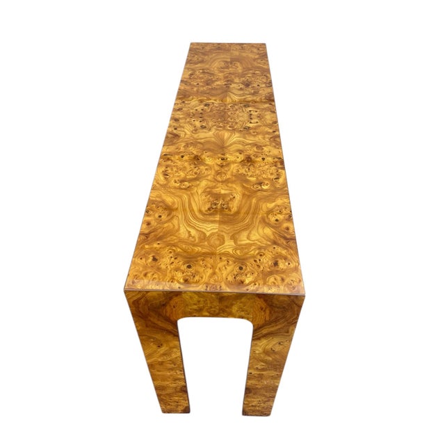 Mid-Century Modern Vintage U-Legged Burl Wood Console Table For Sale - Image 3 of 12