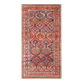 1880s Red Geometric Tribal Antique Persian Bijar Rug 4'4" X 8'4" Handknotted Wool Carpet For Sale