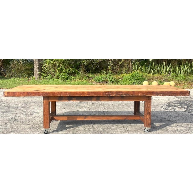 Vintage Boho Monumental Industrial Plank Dining Table on Casters For Sale In West Palm - Image 6 of 12