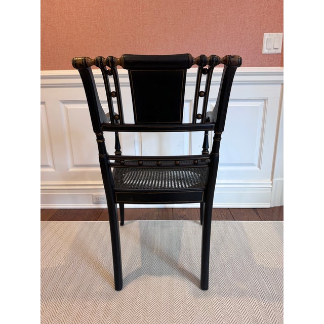 Maitland - Smith Mid 20th Century Neoclassical Black Painted Armchair With Cane Seat For Sale - Image 4 of 16
