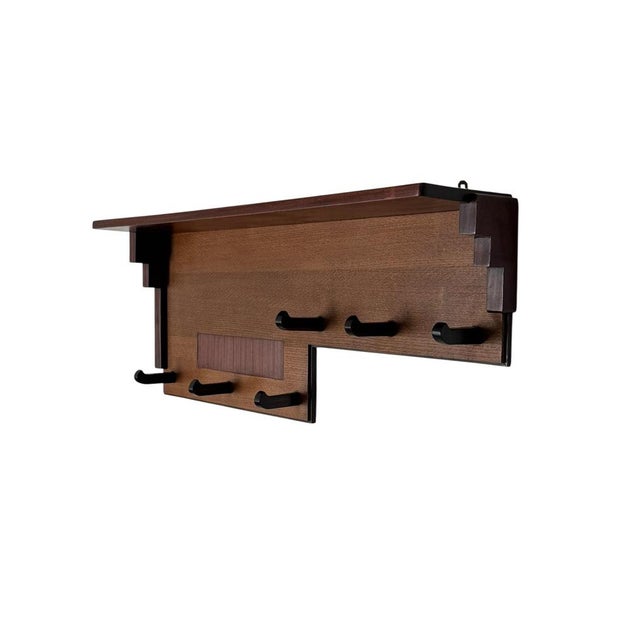 Art Deco Amsterdamse School Wall Coat Rack in Oak and Padouk, 1920s For Sale - Image 12 of 14