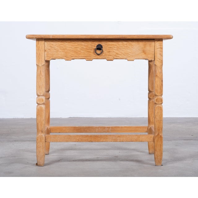 Danish Brutalist Oak Bedside Table by Henning Kjærnulf, 1960 For Sale - Image 4 of 13