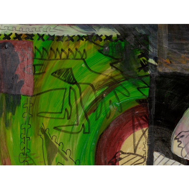 Abstract Expressionist Composition in Green, Red & Black For Sale - Image 4 of 8