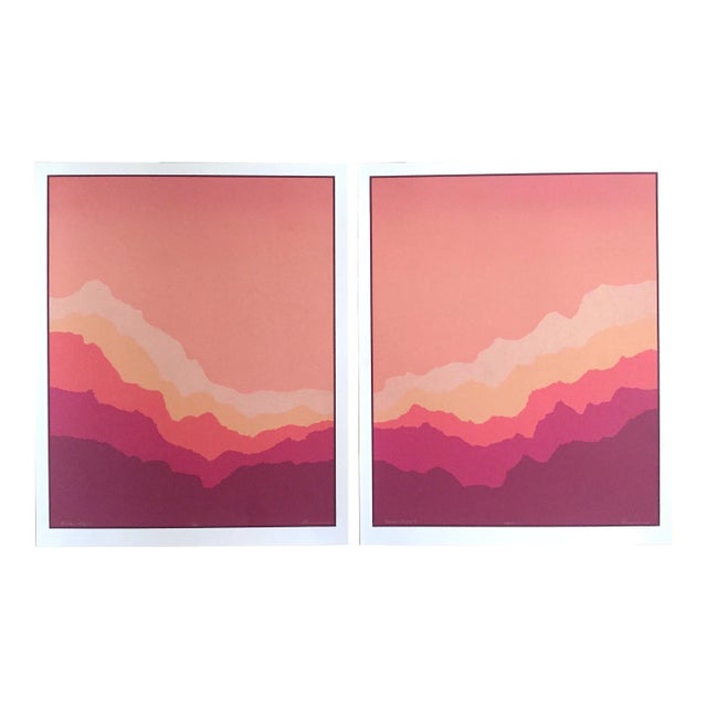 Angela Aman Vintage 1980's Postmodern " Rainbow Ridge II " Lmtd Edtn Original Silkscreen Prints Diptych - Set of 2 For Sale