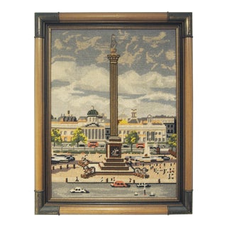 Vintage London, England, Trafalgar Square Nelson's Column Needlepoint For Sale