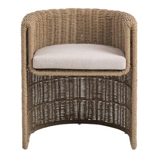 Coastal Contemporary Faux Wicker Outdoor Barrel Chair For Sale