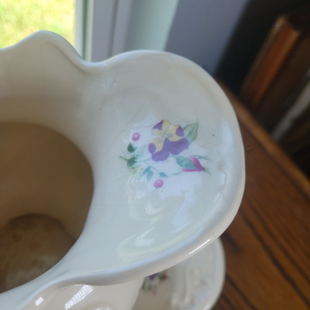 1930s VTG 1930s British Ceramic Pitcher & Wash Basin Bowl Set Floral Rose Art Deco Era For Sale - Image 5 of 12