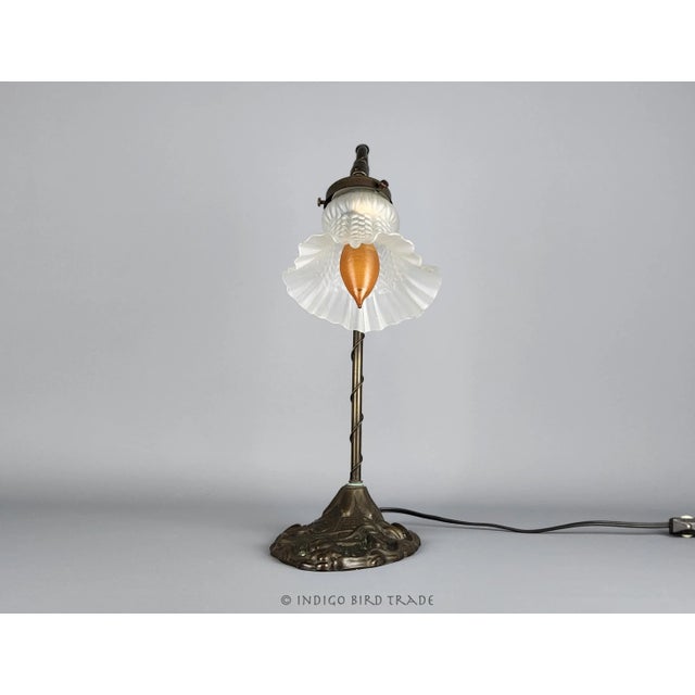 Late 19th Century Art Nouveau Bronze and Milk Glass Shade Water Lily