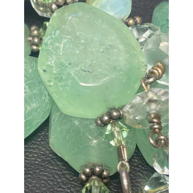 Metal Gemstone Necklace Moss Aquamarine, Faceted White Topaz Rondelles, and Supple Shades of Blue Green Yellow Peruvian Opal For Sale - Image 7 of 10